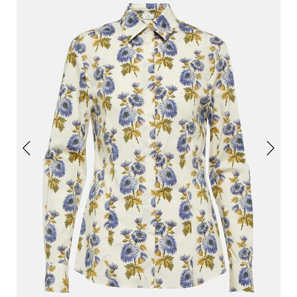Etro Milano Tops - ETRO MILANO FLORAL COTTON BLEND  SHIRT, SIZE 42